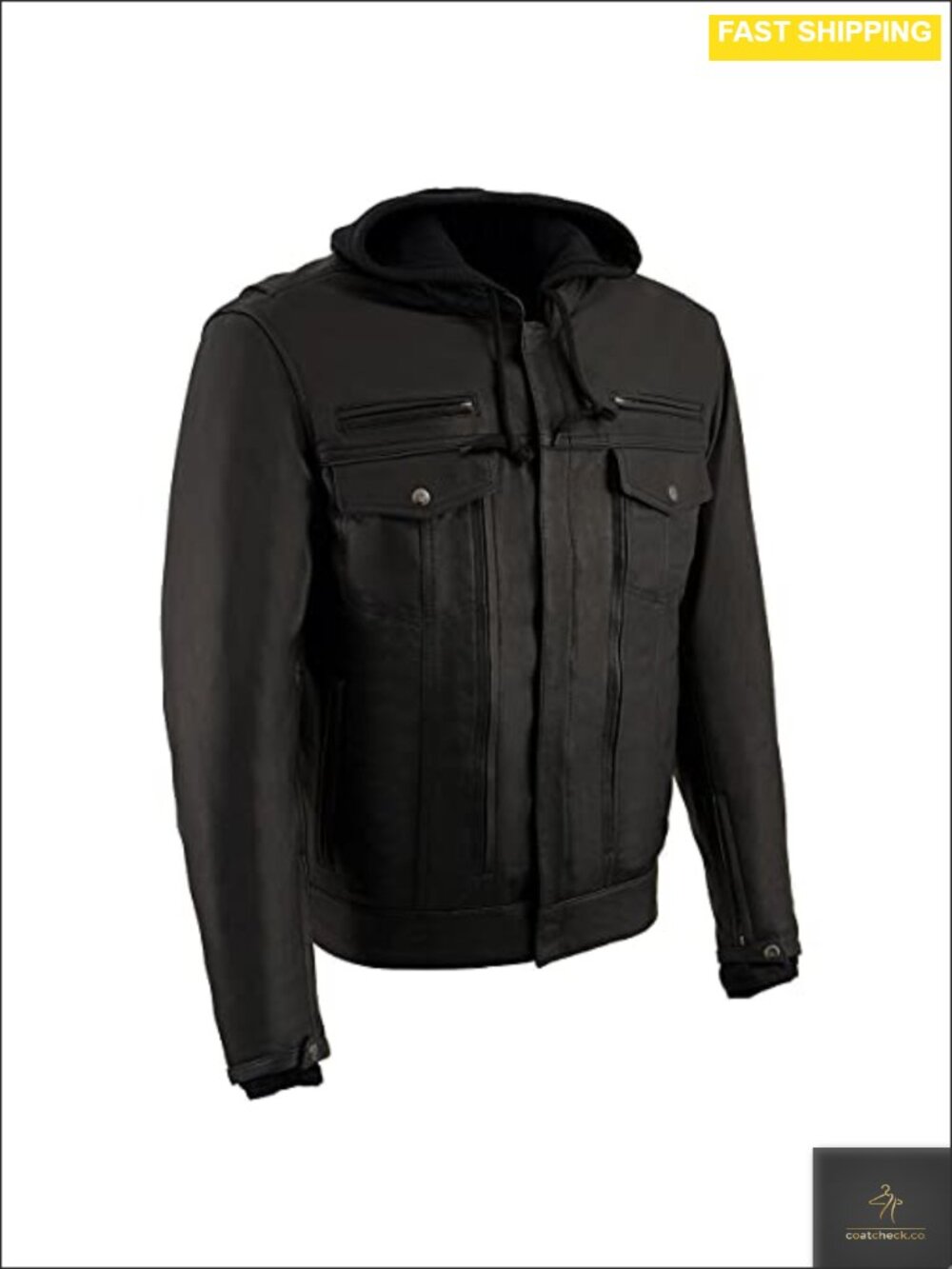 Premium Naked Leather Motorcycle Jacket Vented Removable Hoody Liner Mens